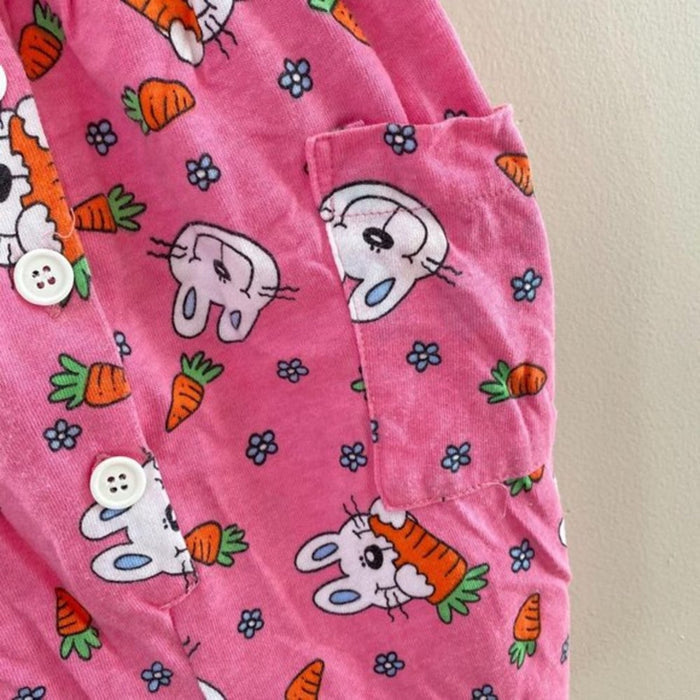Vintage Kids N' Fun Pink Bunny Shortall Romper 12 Months
