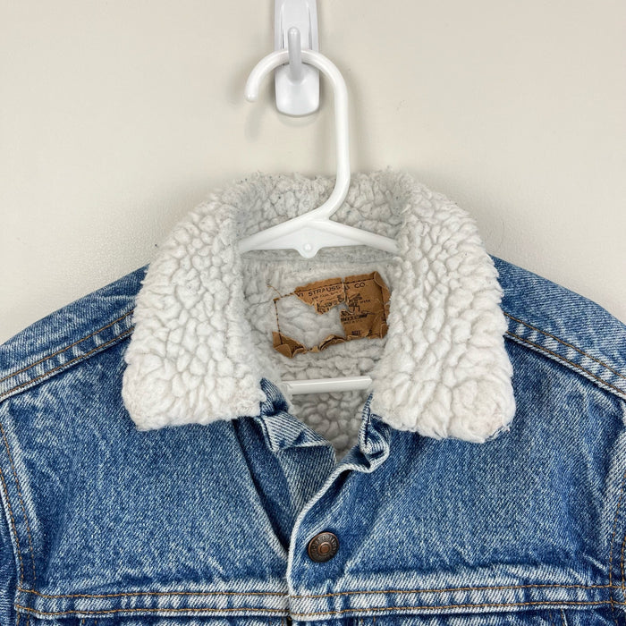 Vintage Levi's Sherpa Lined Orange Tab Blue Jean Jacket 6 USA