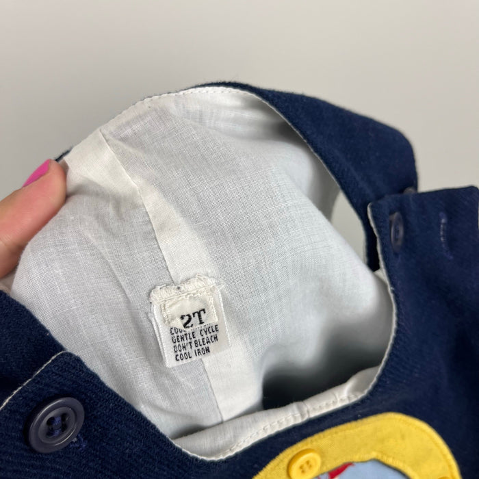 Vintage Navy Blue Sailboat Shortall Romper 2T