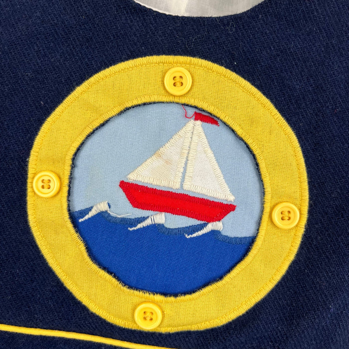 Vintage Navy Blue Sailboat Shortall Romper 2T