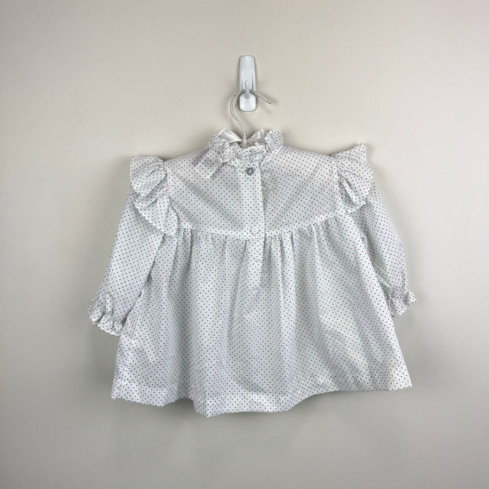 Vintage New York Kids White Navy Polka Dot Lace Bow Dress 3T USA