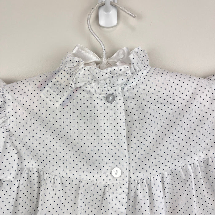 Vintage New York Kids White Navy Polka Dot Lace Bow Dress 3T USA