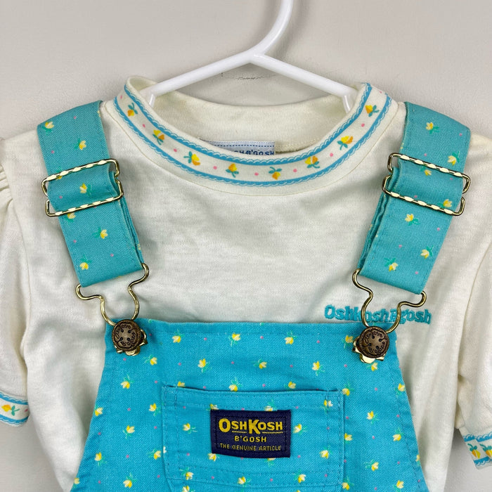 Vintage OshKosh B'gosh Blue Floral Jumper Set 6 USA