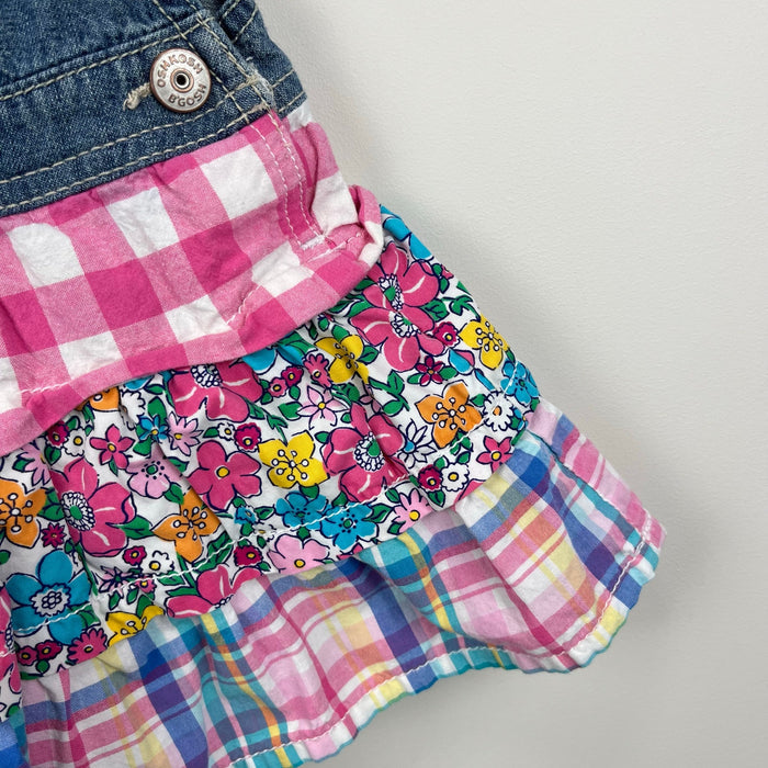 Vintage OshKosh B'gosh Floral Plaid Ruffle Skirtall Jumper 2T