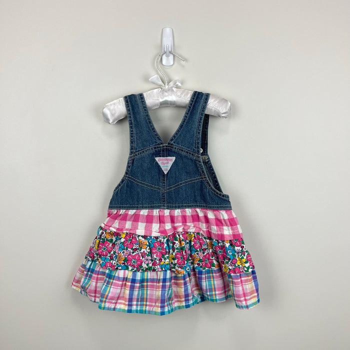 Vintage OshKosh B'gosh Floral Plaid Ruffle Skirtall Jumper 2T