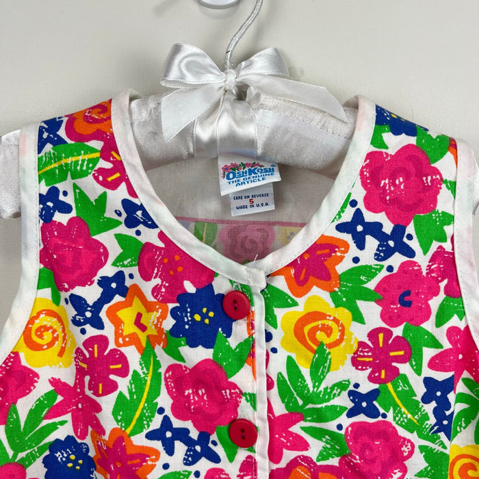 Vintage OshKosh B'gosh Floral Shortall Romper 5T USA NWT