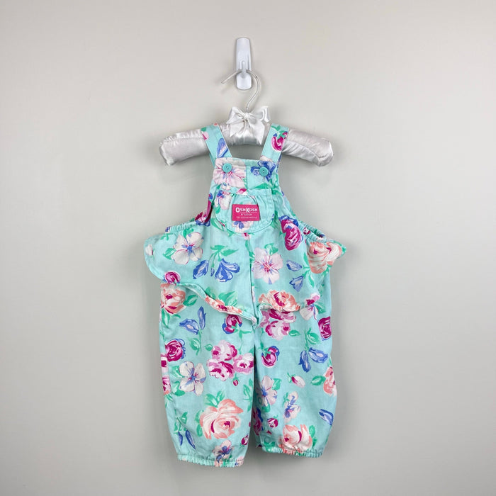 Vintage OshKosh B'gosh Green Floral Ballet Co Bunny Ruffle Overalls 3-6 Months USA
