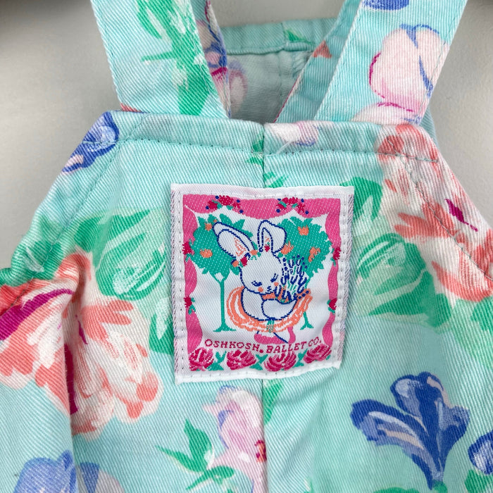 Vintage OshKosh B'gosh Green Floral Ballet Co Bunny Ruffle Overalls 3-6 Months USA