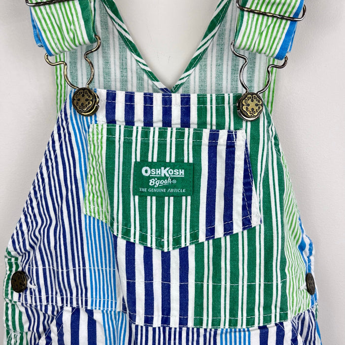 Vintage OshKosh B'gosh Mixed Blue Green Striped Shortalls 4T