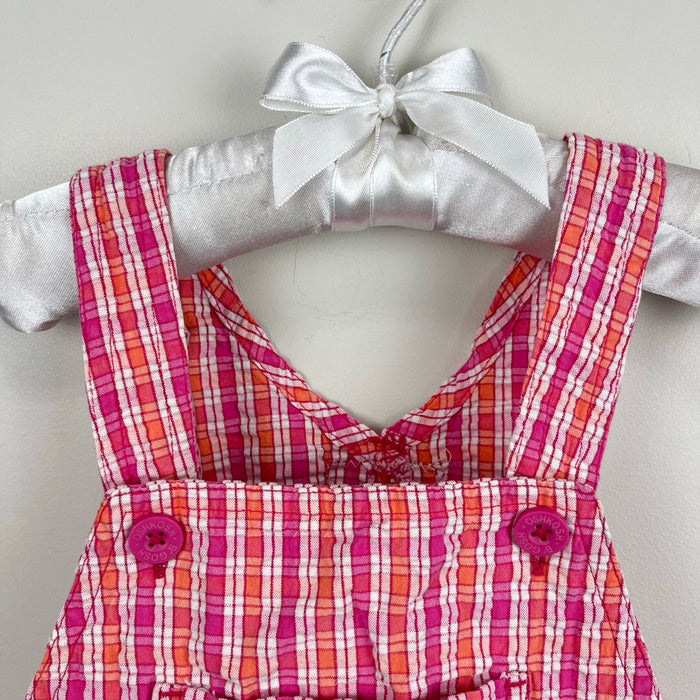 Vintage OshKosh B'gosh Pink Orange Plaid Flower Shortall 2T