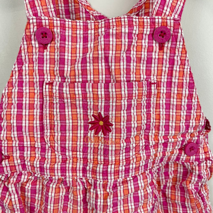 Vintage OshKosh B'gosh Pink Orange Plaid Flower Shortall 2T