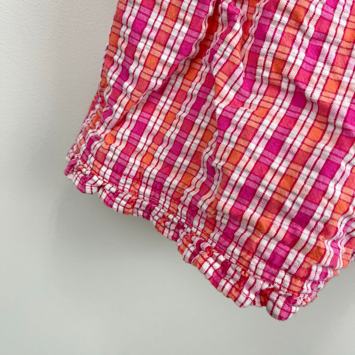 Vintage OshKosh B'gosh Pink Orange Plaid Flower Shortall 2T