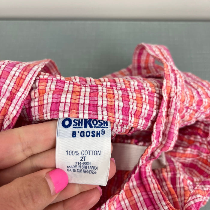 Vintage OshKosh B'gosh Pink Orange Plaid Flower Shortall 2T