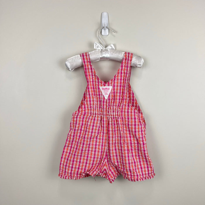 Vintage OshKosh B'gosh Pink Orange Plaid Flower Shortall 2T