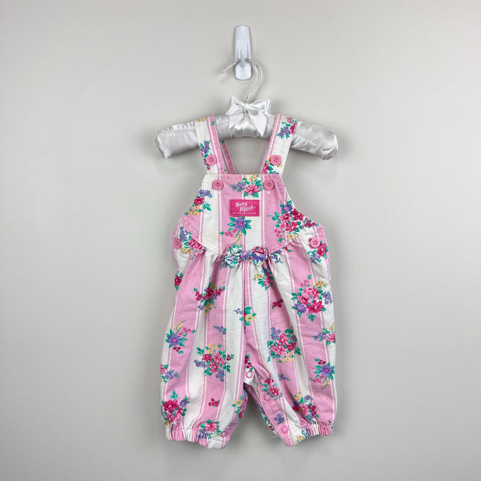 Vintage OshKosh B'Gosh Pink Striped Floral Overalls 3-6 Months USA