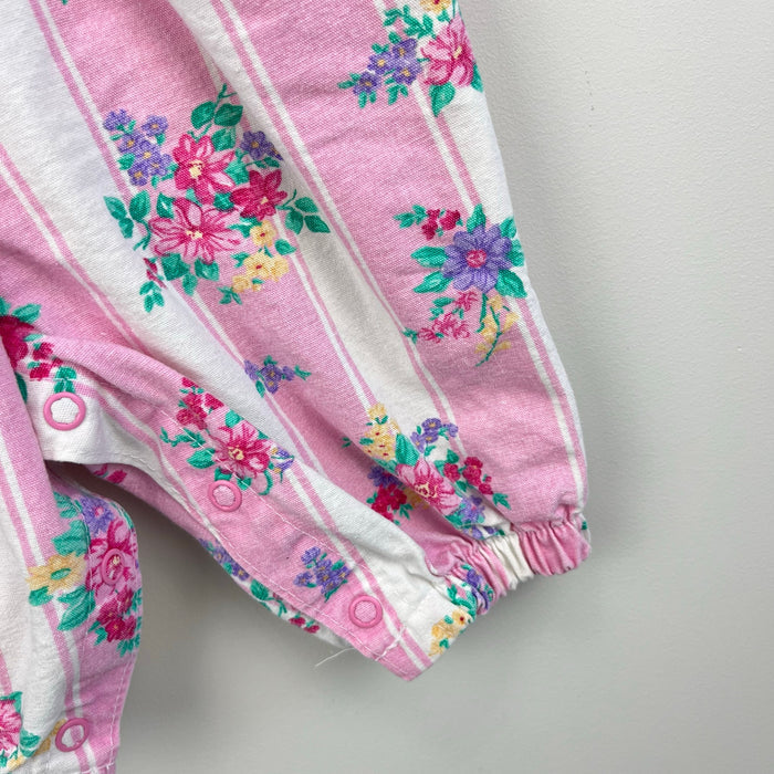 Vintage OshKosh B'Gosh Pink Striped Floral Overalls 3-6 Months USA