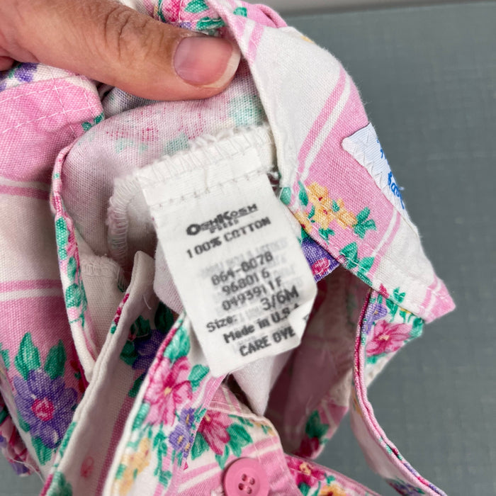 Vintage OshKosh B'Gosh Pink Striped Floral Overalls 3-6 Months USA