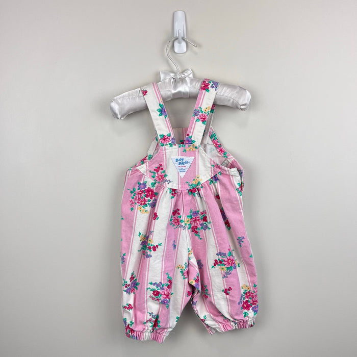 Vintage OshKosh B'Gosh Pink Striped Floral Overalls 3-6 Months USA