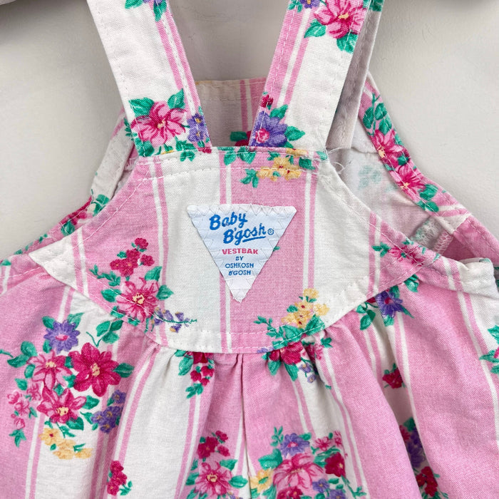 Vintage OshKosh B'Gosh Pink Striped Floral Overalls 3-6 Months USA