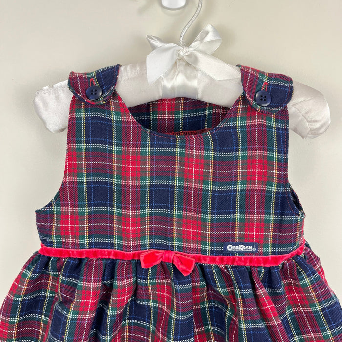 Vintage OshKosh B'gosh Plaid Bow Dress 12 Months