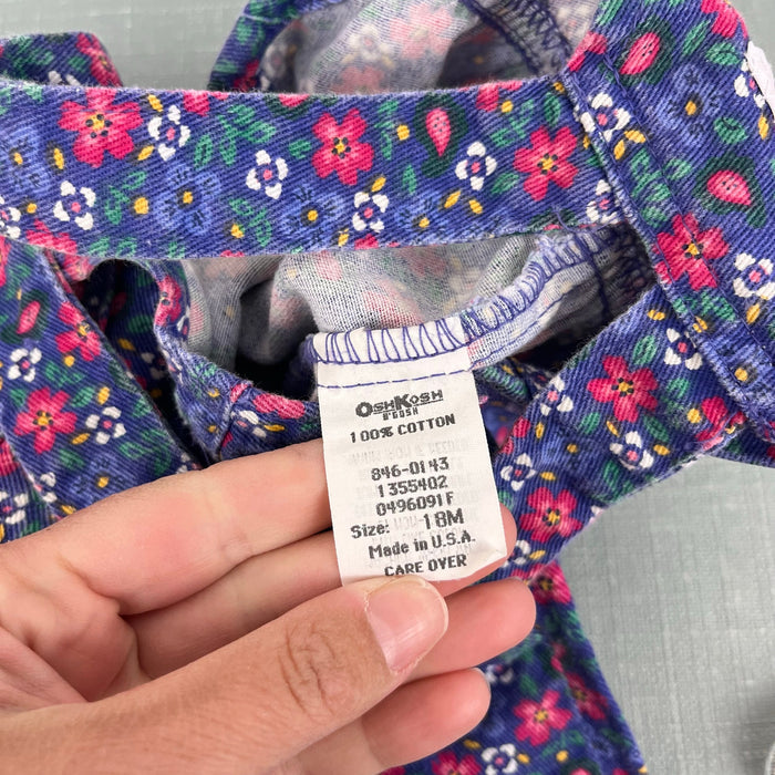 Vintage OshKosh B'gosh Purple Floral Overalls 18 Months USA