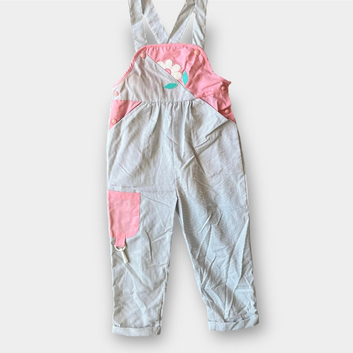 Vintage Pink Gray Flower Overalls 4T