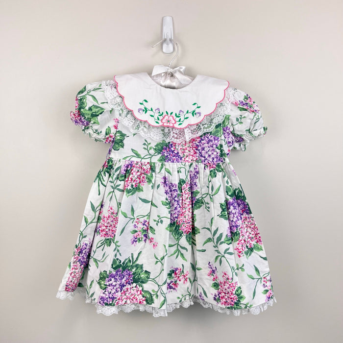 Vintage Pink Purple Floral Lace Collar Party Dress 4T
