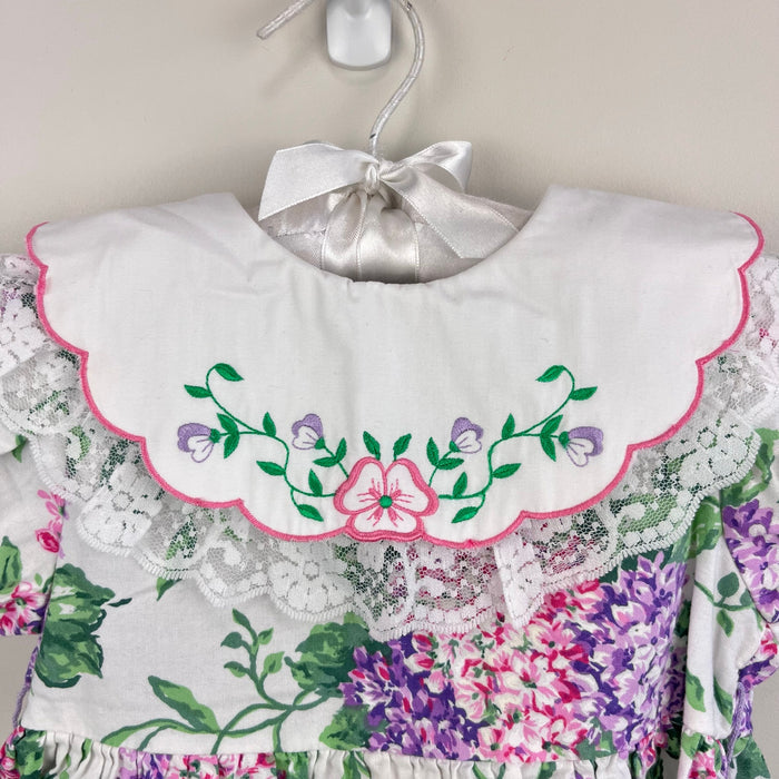 Vintage Pink Purple Floral Lace Collar Party Dress 4T