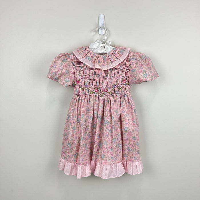 Vintage Polly Flinders Smocked Pink Floral Ruffle Dress 4T