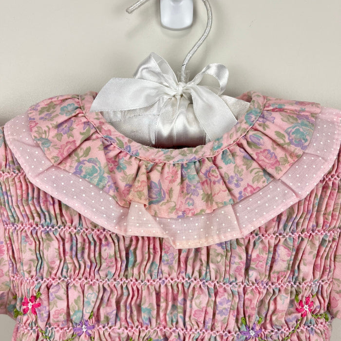 Vintage Polly Flinders Smocked Pink Floral Ruffle Dress 4T