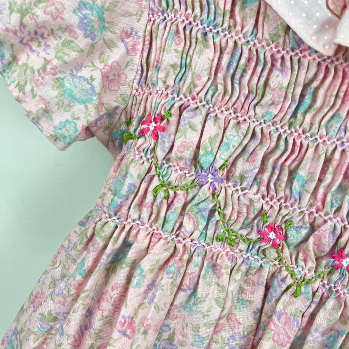 Vintage Polly Flinders Smocked Pink Floral Ruffle Dress 4T