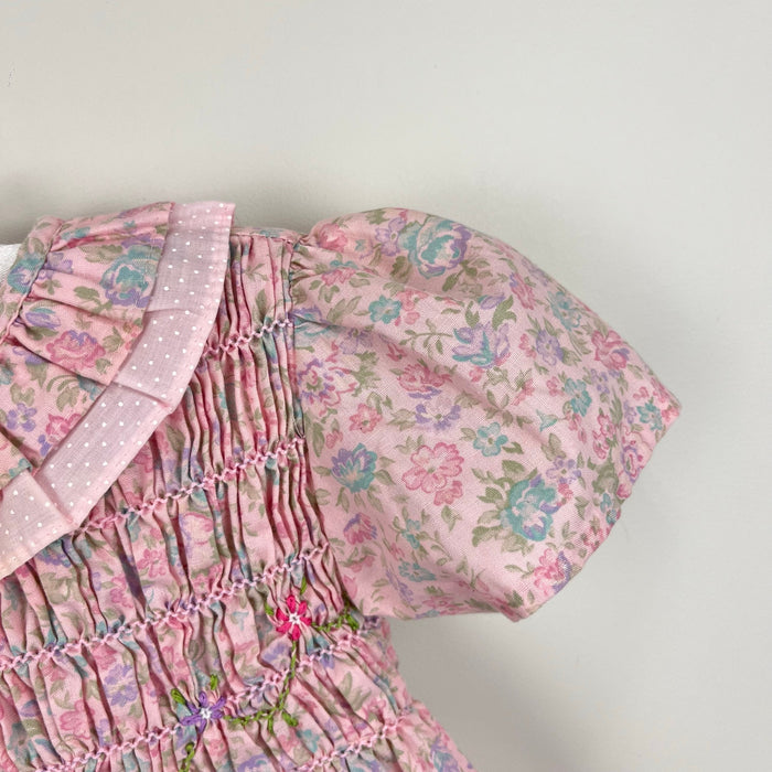 Vintage Polly Flinders Smocked Pink Floral Ruffle Dress 4T