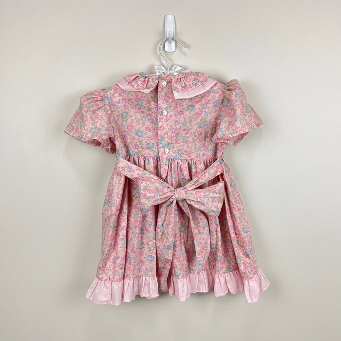 Vintage Polly Flinders Smocked Pink Floral Ruffle Dress 4T