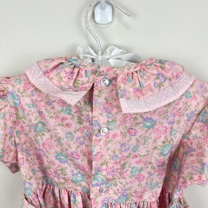 Vintage Polly Flinders Smocked Pink Floral Ruffle Dress 4T