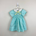 Vintage Polly Flinders Smocked Smocked Aqua Dress 2T