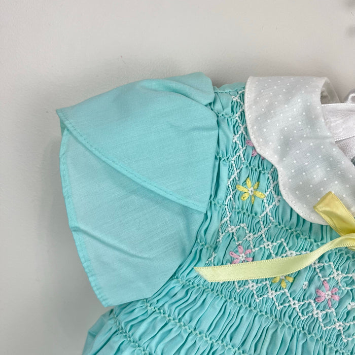 Vintage Polly Flinders Smocked Smocked Aqua Dress 2T