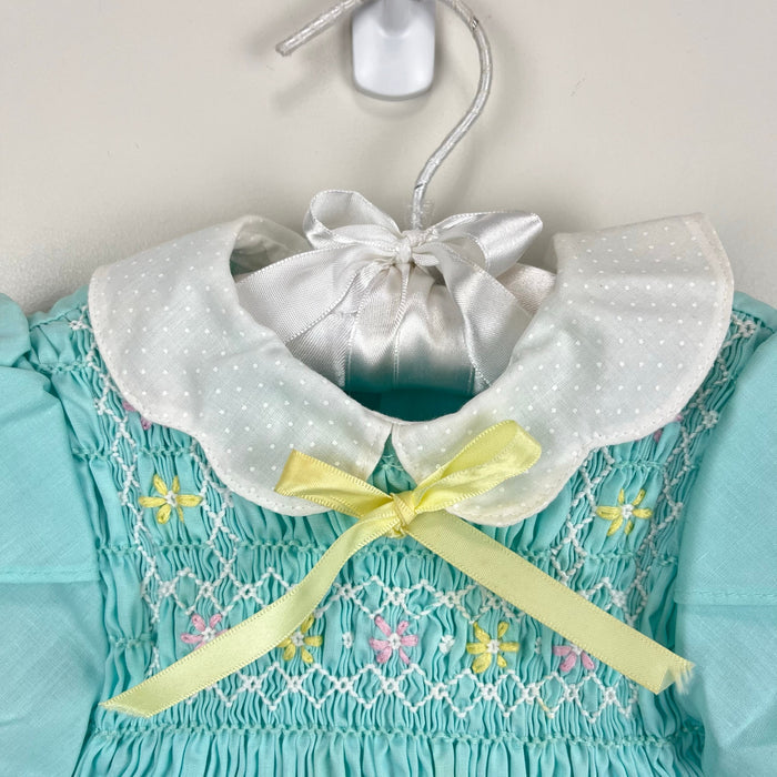 Vintage Polly Flinders Smocked Smocked Aqua Dress 2T