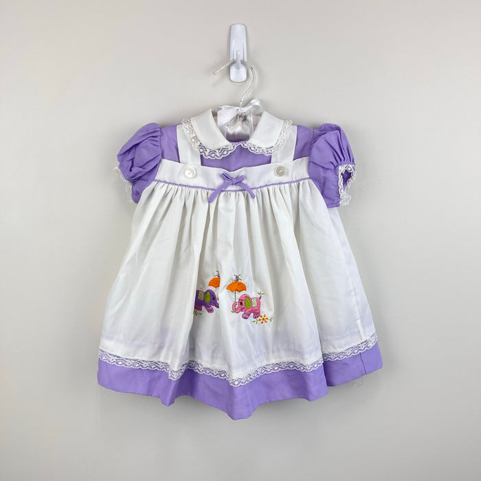 Vintage Purple Pinafore Embroidered Elephant Dress Baby Girl