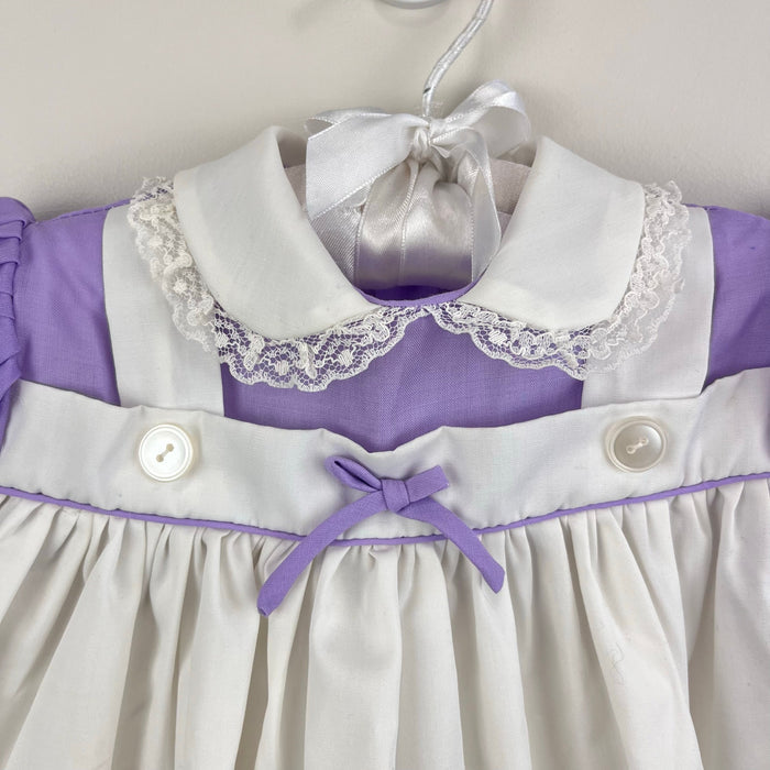 Vintage Purple Pinafore Embroidered Elephant Dress Baby Girl