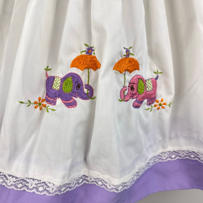 Vintage Purple Pinafore Embroidered Elephant Dress Baby Girl