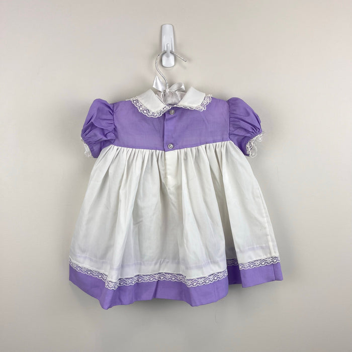 Vintage Purple Pinafore Embroidered Elephant Dress Baby Girl