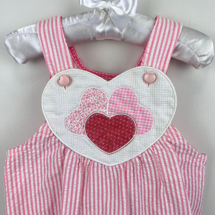 Vintage Ruth Scharf Pink Seersucker Heart Pinafore Dress 3T USA
