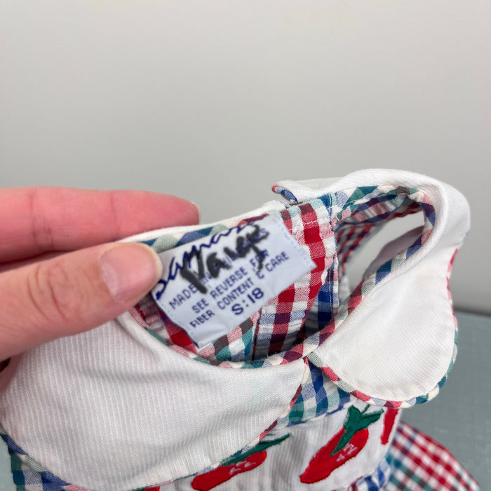 Vintage Samara Seersucker Plaid Strawberry Dress 18 Months