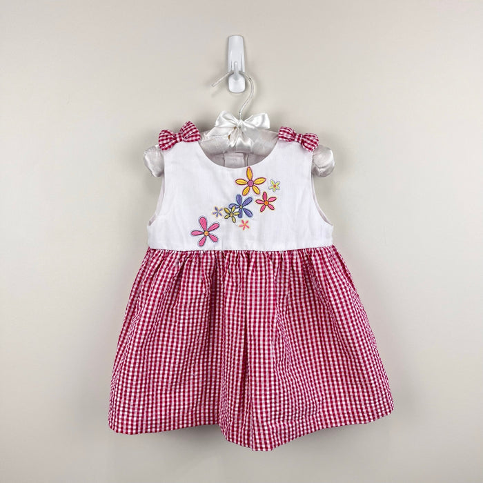 Vintage Samara Seersucker Red Gingham Flower Bow Dress Baby Girl