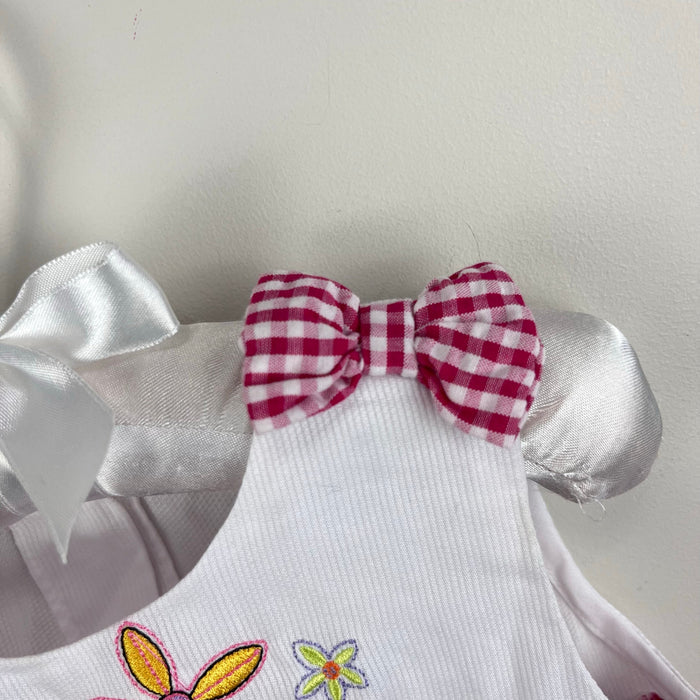Vintage Samara Seersucker Red Gingham Flower Bow Dress Baby Girl