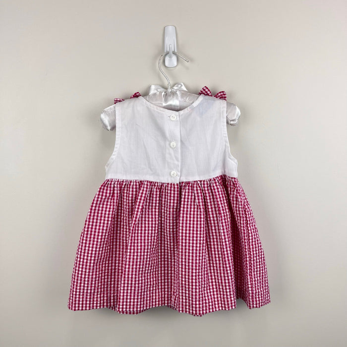 Vintage Samara Seersucker Red Gingham Flower Bow Dress Baby Girl