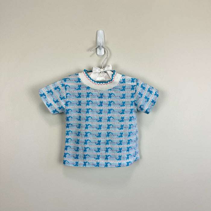 Vintage Sears Short Sleeve Blue Cat Shirt Medium