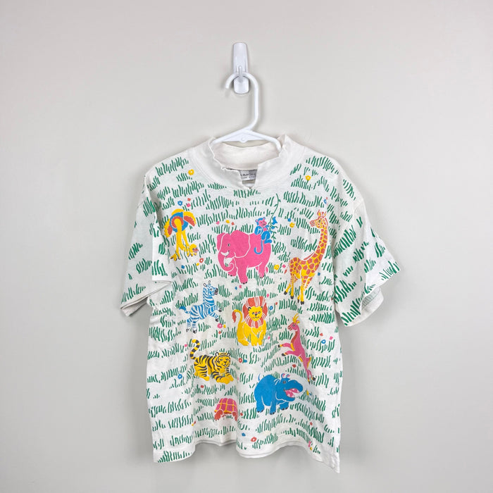 Vintage Spumoni Short Sleeve Safari Animals Puff Paint T-Shirt L 6 USA