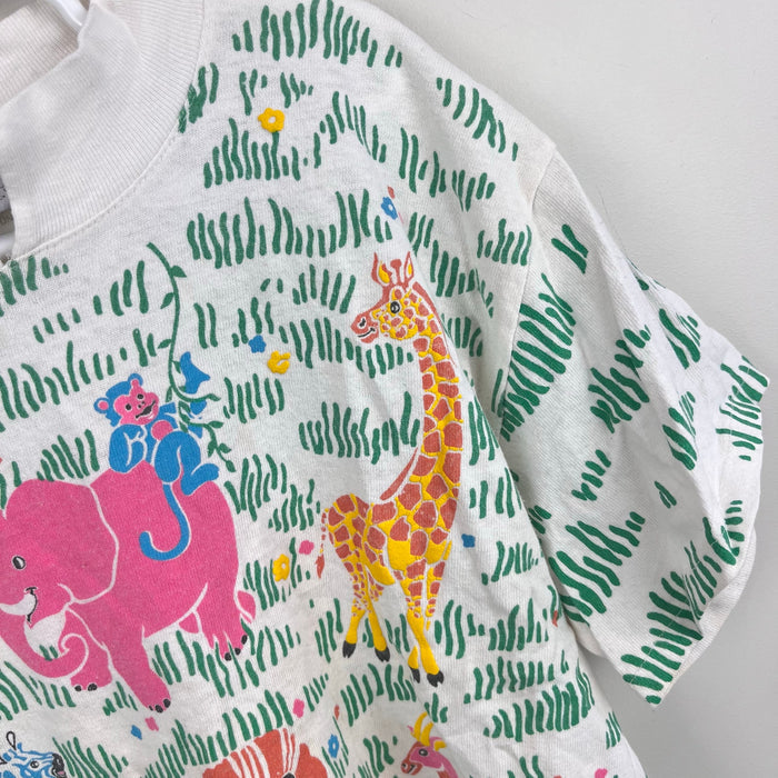 Vintage Spumoni Short Sleeve Safari Animals Puff Paint T-Shirt L 6 USA