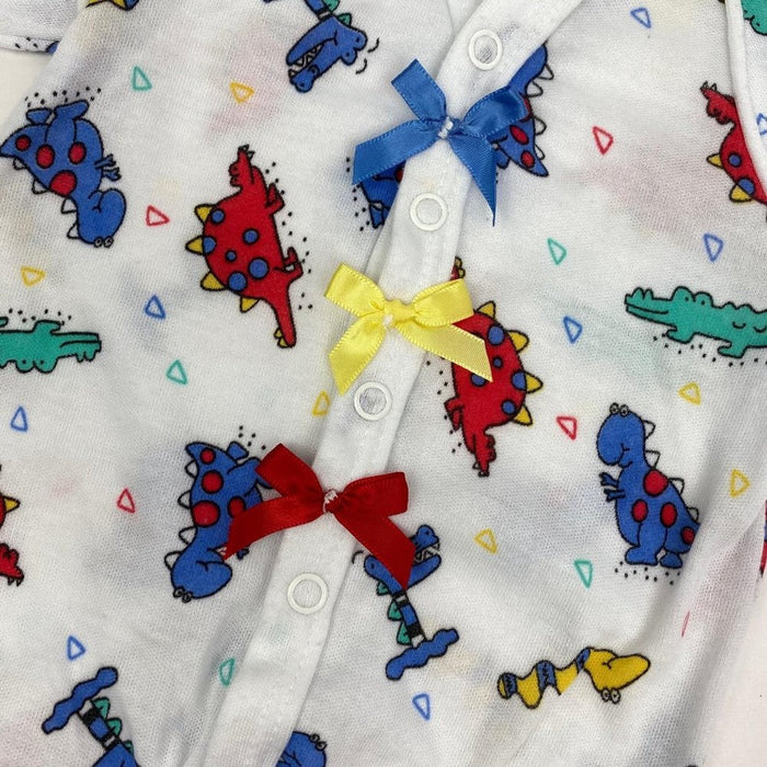 Vintage Teddy Bears Dinosaur Print Bow Footie Baby Girl Small